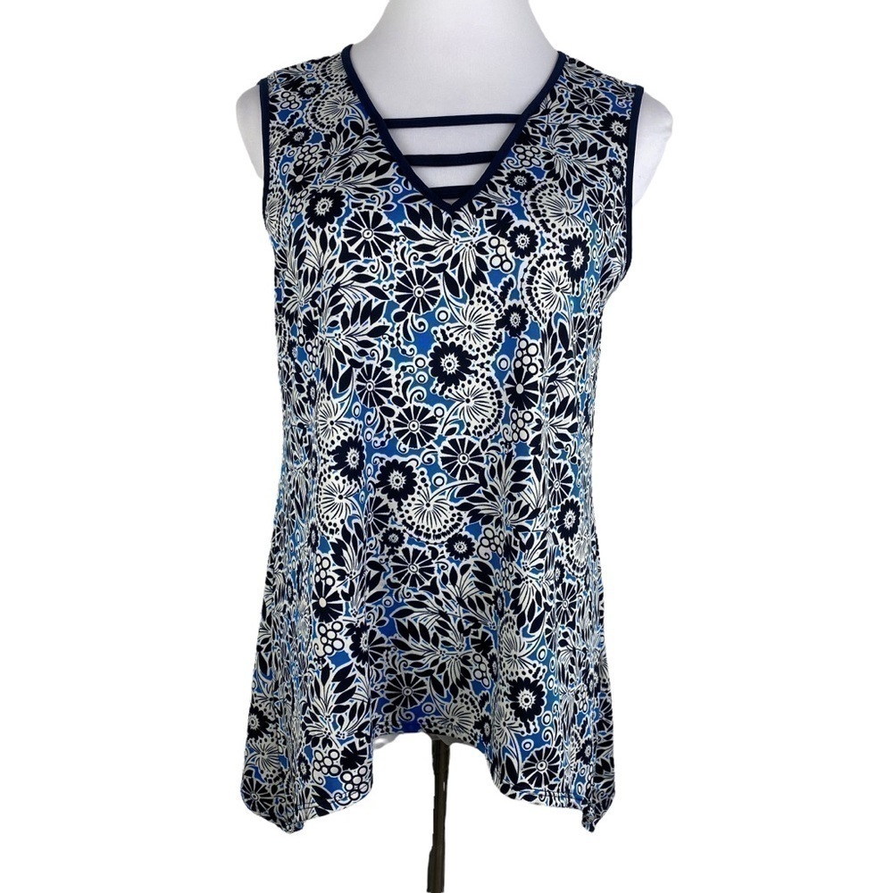 Simply Irresistible Floral V-Neck Sharkbite Hem‎ Sleeveless Blouse Women's Large